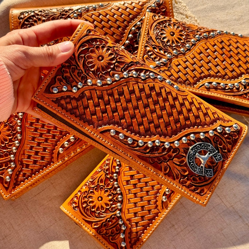 Cowhide Leather Wallet Western Wallet Turquoise Wallet Cow Wallet Handcrafted